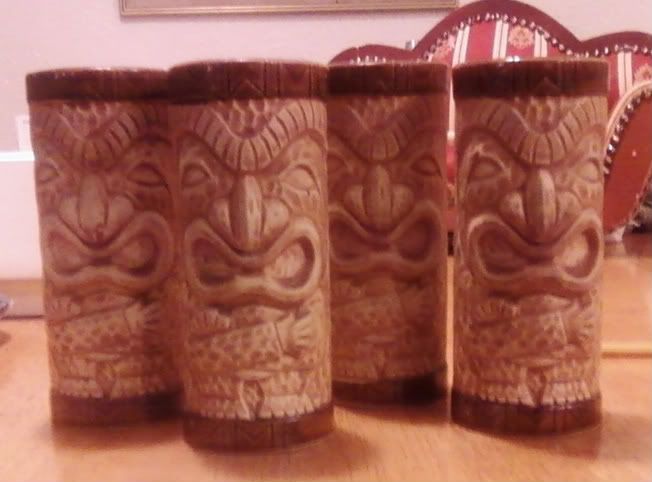 4 OMC (Otagiri) Tiki Ceramic Iced Tea Glasses