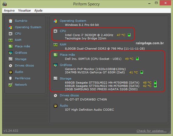 Monitorar temperatura do computador Tela Speccy para monitorar temperatura do computador
