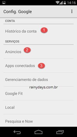 App Configurações do Google para Android 2
