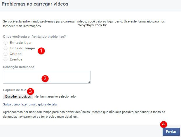Relatar Problemas com Vídeos no Facebook 2