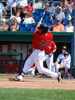 Red Sox prospect Daniel Nava produced the only run of the spring against John Lackey. (Photo by Jim Allen)