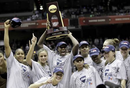 The Huskies celebrate after defeating Stanford to cap their second consecutive national championship and run their winning streak to 78. (AP)