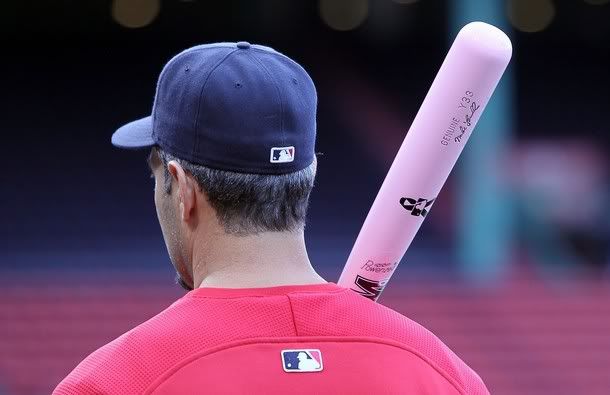 Mike Lowell #25 of the Boston Red Sox prepares to take batting practice with a pink bat, a symbol to raise breast cancer awareness, before a game against the New York Yankees  at Fenway Park on May 9, 2010 in Boston, Massachusetts. For Mother's Day, the Boston Red Sox have partnered with Major League Baseball to raise breast cancer awareness as part of Major League Baseball's Going to Bat Against Breast Cancer initiative (Getty Images)