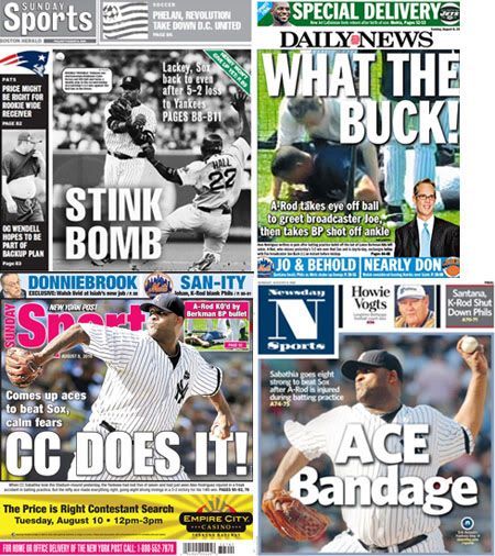 Boston Herald, NY Daily News, NY Post and Newsday Sports covers for 8/8/10