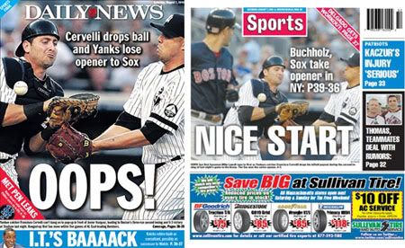 New York Daily News and Boston Herald back covers for Saturday, August 7, 2010