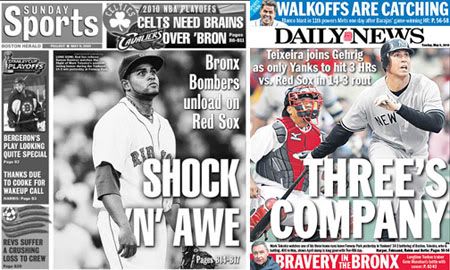 Boston Herald & NY Daily News sports covers for Sunday, May 8th