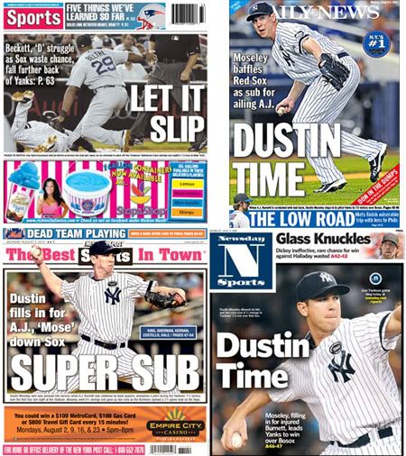 Boston Herald, NY Daily News, NY Post, Newsday sports covers for Monday, August 9, 2010