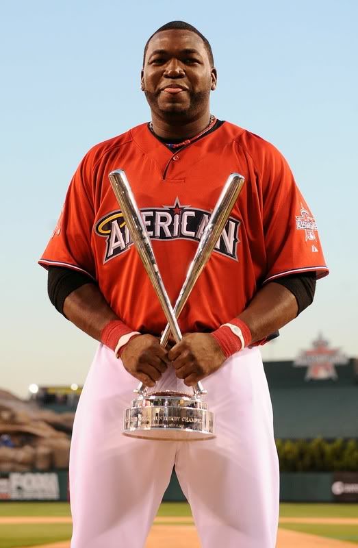 ANAHEIM, CA - JULY 12: American League All-Star David Ortiz(notes)  #34 of the Boston Red Sox poses after winning the 2010 State Farm Home Run Derby during All-Star Weekend at Angel Stadium of Anaheim on July 12, 2010 in Anaheim, California. (Photo by Lisa Blumenfeld/Getty Images)