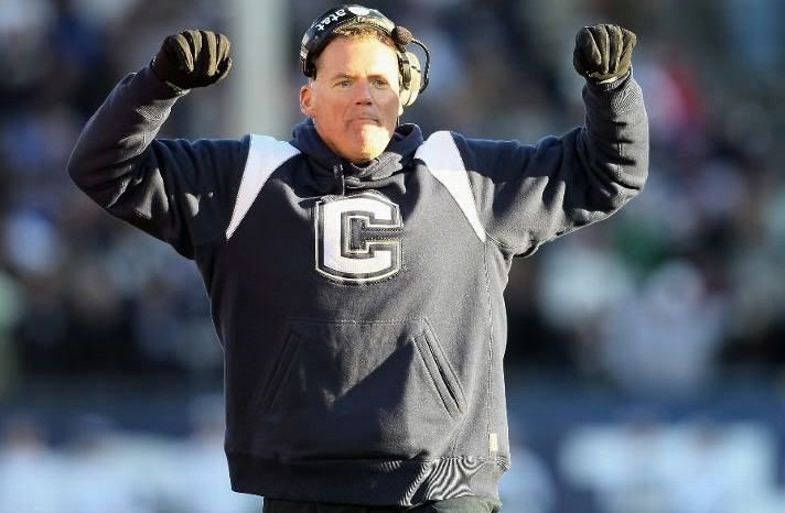 Head coach Randy Edsall of the Connecticut Huskies directs his players in the fourth quarter against the Cincinnati Bearcats on November 27, 2010 at Rentschler Field in East Hartford, Connecticut. The Huskies defeated the Bearcats 38-17. 