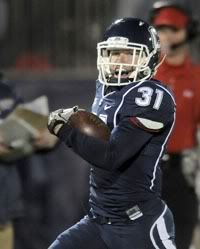 UConn's Nick Williams returns a kickoff 95 yards for a TD with no time left on the clock, ending the third quarter against Pitt Thursday night at Rentschler Field. 