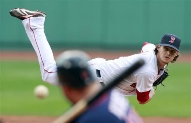 Boston Red Sox's Clay Buchholz pitches in the first inning of a baseball game against the Minnesota Twins, Saturday, May 7, 2011, in Boston.