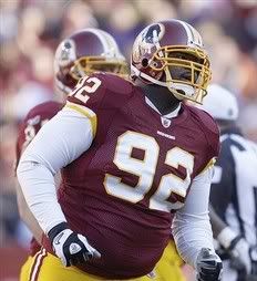 In this Nov. 28, 2010 file photo, Washington Redskins defensive tackle Albert Haynesworth is seen in the first half of an NFL football game against the Minnesota Vikings in Landover, Md. Haynesworth has been accused of assault in what police said was a case of road rage.