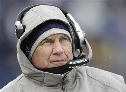 New England Patriots coach Bill Belichick looks on during the first half of the Bills' NFL football game against the Buffalo Bills in Orchard Park, N.Y. , Sunday, Dec. 26, 2010. 
