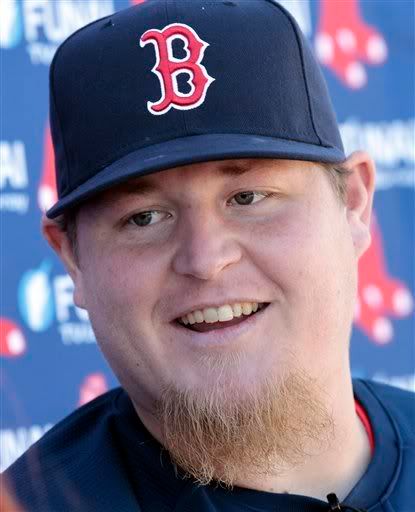Boston Red Sox pitcher Bobby Jenks(notes) talks with reporters at the Red Sox training facility in Fort Myers, Fla., Sunday, Feb. 13, 2011. Tomorrow is the first official workout for pitchers and catchers for Red Sox spring training.