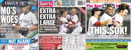 NY & Boston tabloid sports covers for Monday, August 8, 2011