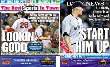 NY Post & NY Daily News sports covers for Friday, September 2, 2011