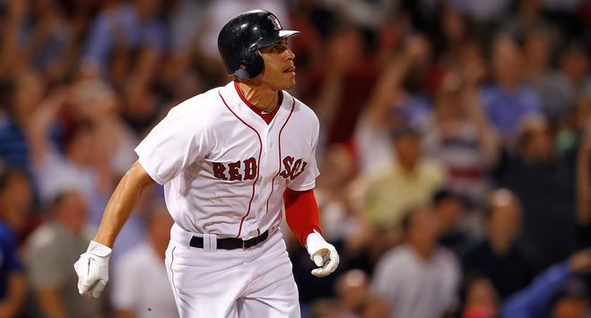Jacoby Ellsbury(notes) #2 of the Boston Red Sox watches the flight of a game-winning home run in the ninth inning against the Cleveland Indians at Fenway Park on August 3, 2011 in Boston, Massachusetts.