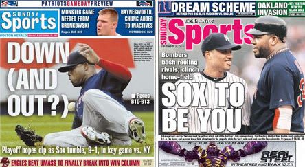 Boston Herald, NY Post back covers for 9/25/2011