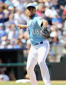 Pitcher Joakim Soria #48 of the Kansas City Royals in action during the game against the New York Yankees on August 15, 2010 at Kauffman stadium in Kansas City, Missouri.