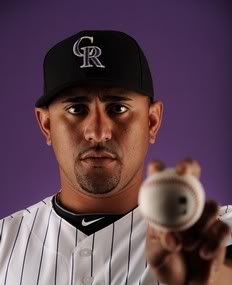 Franklin Morales #56 of the Colorado Rockies poses for a portrait during photo day at the Salt River Fields at Talking Stick on February 24, 2011 in Scottsdale, Arizona.