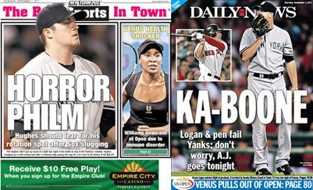 NY Post & NY Daily News Sports covers for Thursday, September 1, 2011