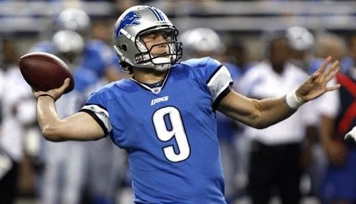 Detroit Lions quarterback Matthew Stafford (9) throws against the New England Patriots in the first quarter of an NFL preseason football game in Detroit, Sunday, Aug. 28, 2011.