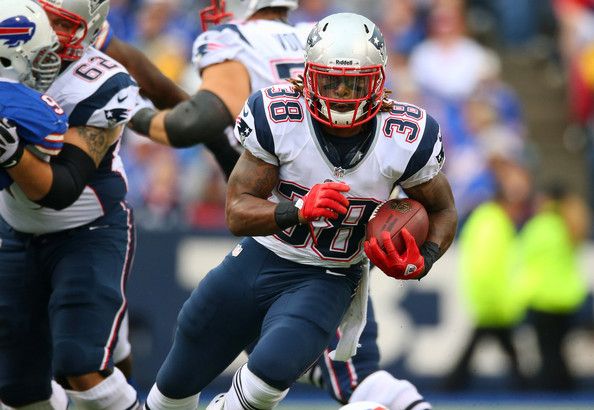 Brandon Bolden #38 of the New England Patriots carries the ball during an NFL game against the Buffalo Bills at Ralph Wilson Stadium on September 30, 2012 in Orchard Park, New York. 