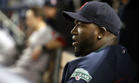 David Ortiz #34 of the Boston Red Sox looks on after the loss to the New York Yankees on October 3, 2012 at Yankee Stadium in the Bronx borough of New York City.