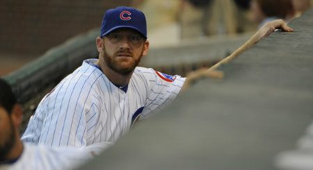 Ryan Dempster #46 of the Chicago Cubs looks on before the game against the Pittsburgh Pirates on July 30, 2012 at Wrigley Field in Chicago, Illinois.