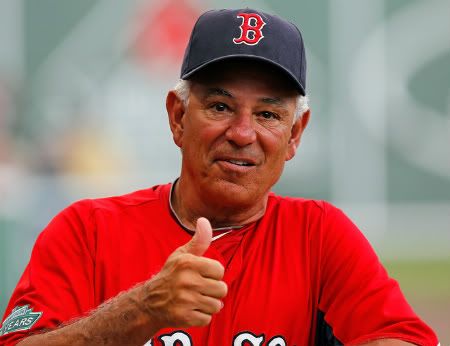 Manager Bobby Valentine #25 of the Boston Red Sox gives a thumbs up against the New York Yankees during a Grapefruit League Spring Training Game at JetBlue Park on March 22, 2012 in Fort Myers, Florida. 