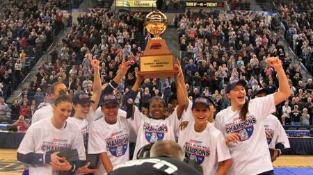 UConn Huskies women's basketball team celebrates their fifth straight Big East Championship