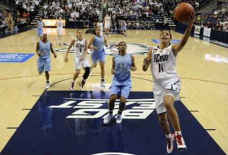Bria Hartley has a clear path to the hoop after a North Carolina turnover. North Carolina turned the ball over 26 times in the game. Hartley scored a game high 17 points and dished out eight assists. 