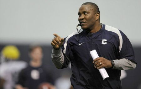 Clayton White, running backs coach and special team coordinator is in his first year with the Huskies as UConn works out during spring practice in 2011.