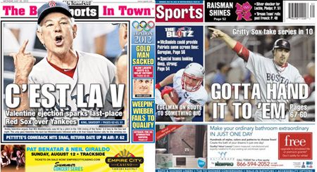NY Post and Boston Herald sports covers for Monday, July 30, 2012