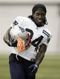 New England Patriots wide receiver Deion Branch talks with teammates during practice on Thursday, Feb. 2, 2012, in Indianapolis. The Patriots are scheduled to face the New York Giants in NFL football Super Bowl XLVI on Feb. 5.