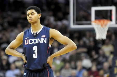UConn's Jeremy Lamb waits for a free throw as the Huskies beat the Fighting Irish 67-53 at the Purcell Pavilion.