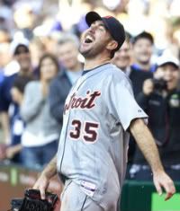 Detroit Tigers starting pitcher Justin Verlander smiles after he threw a complete game no-hitter against the Toronto Blue Jays in their MLB baseball game in Toronto in this May 7, 201