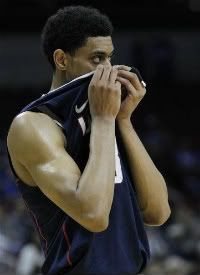 Connecticut guard Jeremy Lamb reacts near the end of the team's 77-64 loss to Iowa State in an NCAA men's college basketball tournament second-round game in Louisville, Ky., Thursday, March 15, 2012.