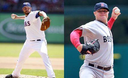 Colby Lewis (L), Jon Lester (R)