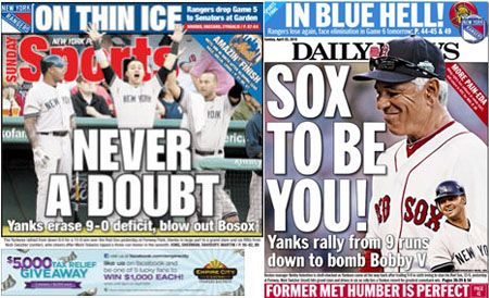 NY Post and NY Daily News sports covers for Sunday, April 22