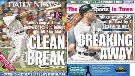 NY Daily News & NY Post sports covers for Monday, July 9, 2012