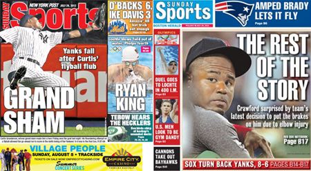 NY Post and Boston Herald sports covers for Sunday, July 29, 2012