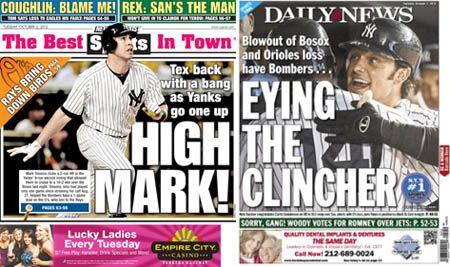 NY Post and NY Daily News sports covers for October 2, 2012