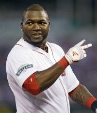 American League's David Ortiz, of the Boston Red Sox, jokes with fans during the fifth inning of the MLB All-Star baseball game against the National League, Tuesday, July 10, 2012, in Kansas City, Mo.