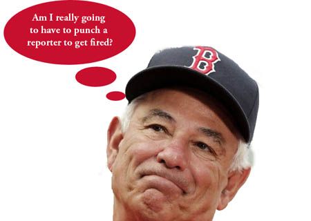 Manager Bobby Valentine #25 of the Boston Red Sox ponders a question before their game against the Toronto Blue Jays at Fenway Park on September 7, 2012 in Boston, Massachusetts.