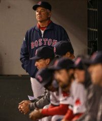 Manager Bobby Valentine #25 of the Boston Red Sox looks on during the game against the Seattle Mariners at Safeco Field on September 5, 2012 in Seattle, Washington.