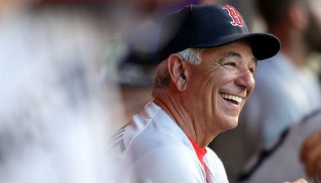: Manager Bobby Valentine #25 of the Boston Red Sox smiles as his team plays against the Miami Marlins at Marlins Park on June 12, 2012 in Miami, Florida.