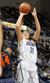 UConn center Stefanie Dolson shoots for two of her 13 first-half points against Syracuse at the XL Center in Hartford Saturday