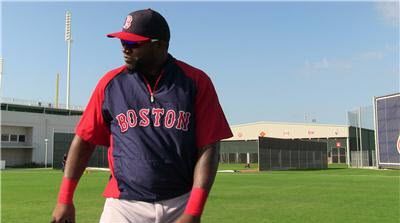 David Ortiz made his way to the field Tuesday morning before getting a few sluggers in from the batter's box.