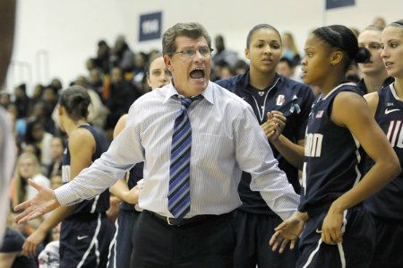 Connecticut head coach Geno Auriemma reacts to a call in the second half against Georgetown at McDonough Gymnasium Wednesday night.